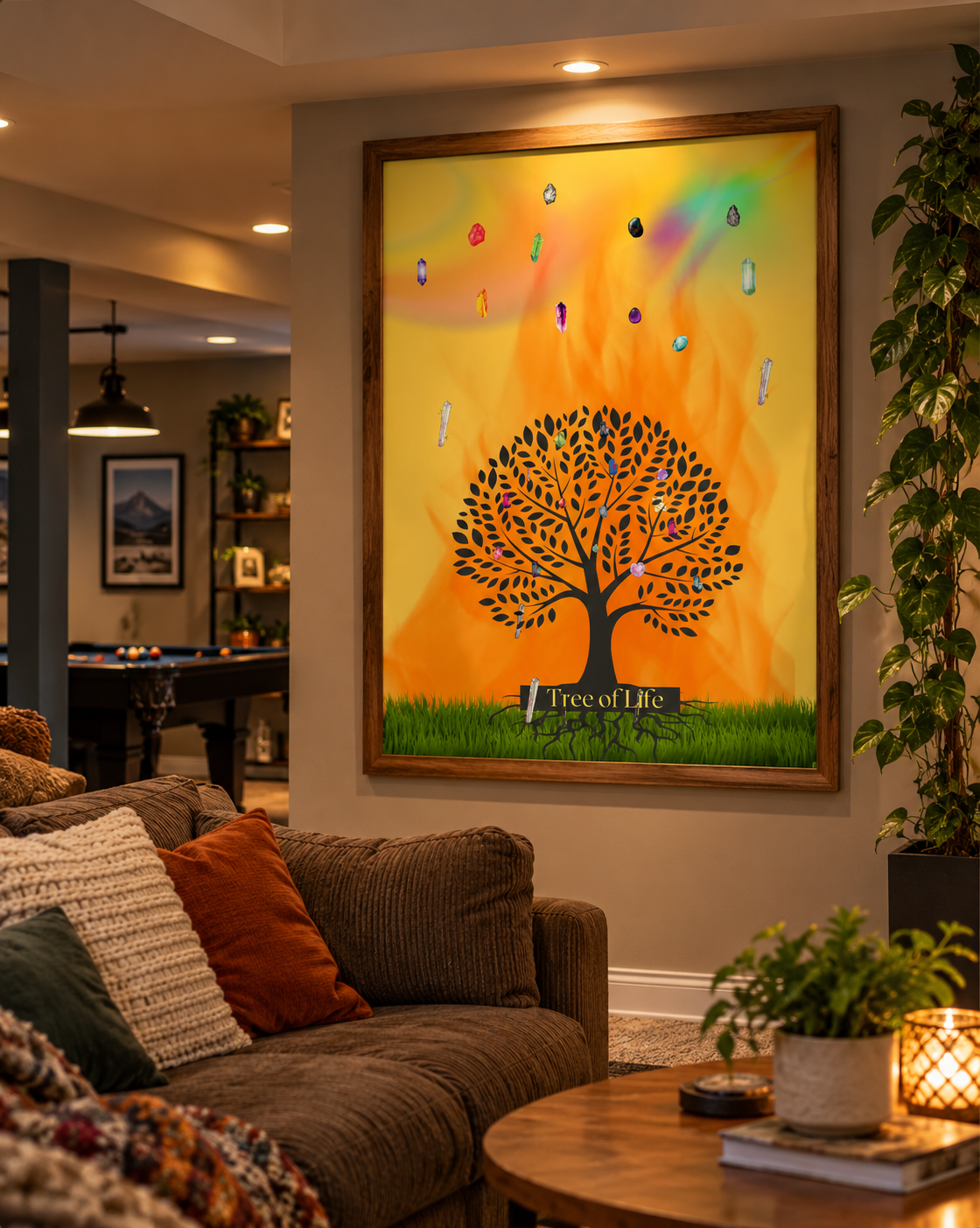 Bring balance, harmony, and spiritual inspiration into your space with this 16x20 Tree of Life Crystal Poster. This elegant design features a strong tree silhouette surrounded by radiant warm tones, symbolizing energy, growth, and universal connection. Small crystals placed throughout the branches represent healing, spiritual alignment, and natural energy.