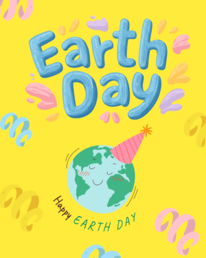 Happy Earth Day Poster – Cute Cartoon Earth Printable Wall Art for Kids & Classrooms
