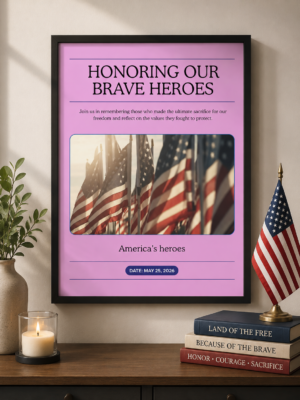 Memorial Day Patriotic Poster Printable | Honor Our Brave Heroes Wall Art | American Flag Memorial Decor