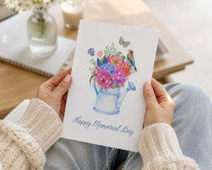 Floral Memorial Day Greeting Card Printable | Watercolor Patriotic Sympathy Card | Instant Download