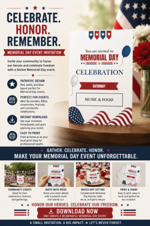 Memorial Day Event Invitation Printable | Patriotic BBQ & Celebration Flyer | Instant Download