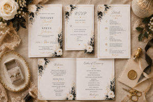 Modern Black-tie Elegant floral border with gold accents Wedding Bundle Collection
