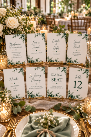 Create a fresh, beautifully coordinated celebration with The Modern Love Wedding Collection Suite, featuring soft watercolor greenery and timeless typography. These editable Canva templates make it easy to personalize your wedding stationery with your own wording.