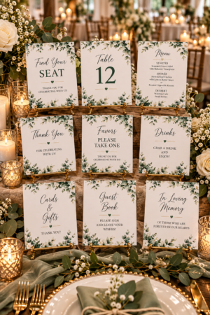 Complete your reception details with The Modern Love Wedding Reception Stationery, a coordinated 9 piece collection featuring botanical greenery, and elegant details designed.