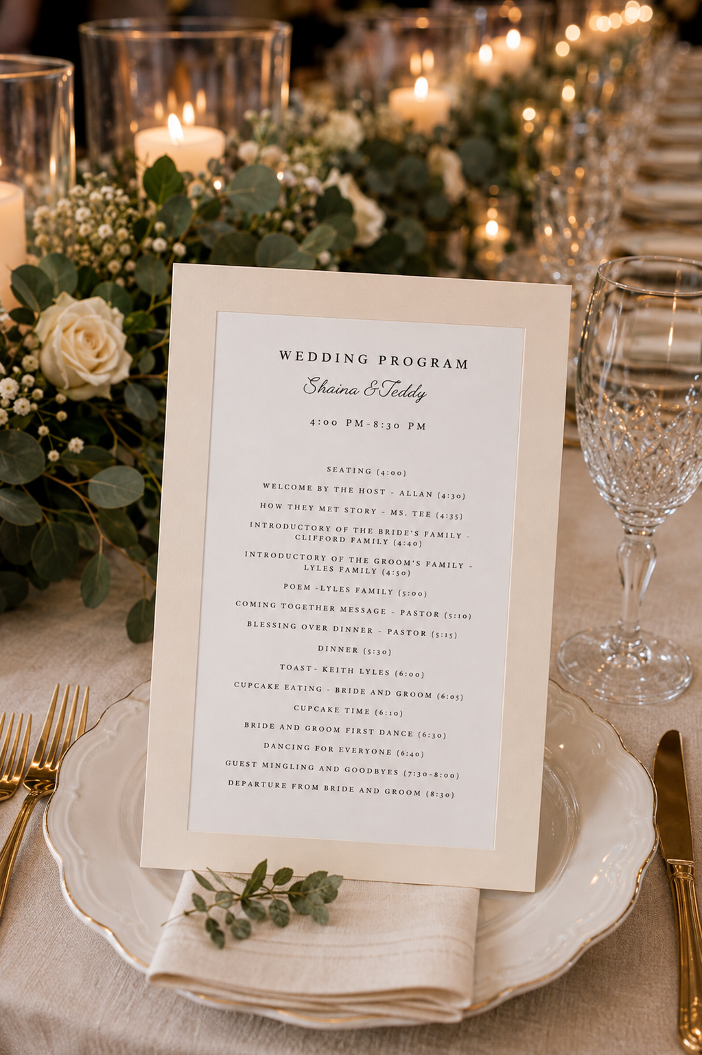 A minimalist cream and ivory wedding program card featuring an elegant double-layered solid cardstock border frame.
