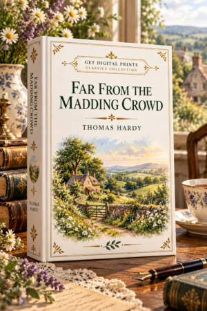 Far From The Madding Crowd by Thomas Hardy, elegant illustrated Regency era book cover for the Get Digital Prints Classics Collection.