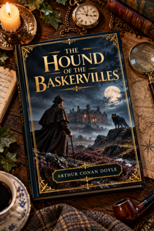 The Hound of the Baskervilles by Arthur Conan Doyle, elegant illustrated book cover for the Get Digital Prints Classics Collection.