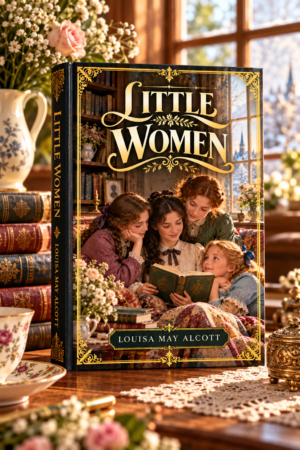 Little Women by LOUISA MAY ALCOTT, elegant illustrated book cover for the Get Digital Prints Classics Collection.