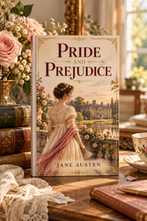 Pride and Prejudice by Jane Austen, elegant illustrated Regency era book cover for the Get Digital Prints Classics Collection.