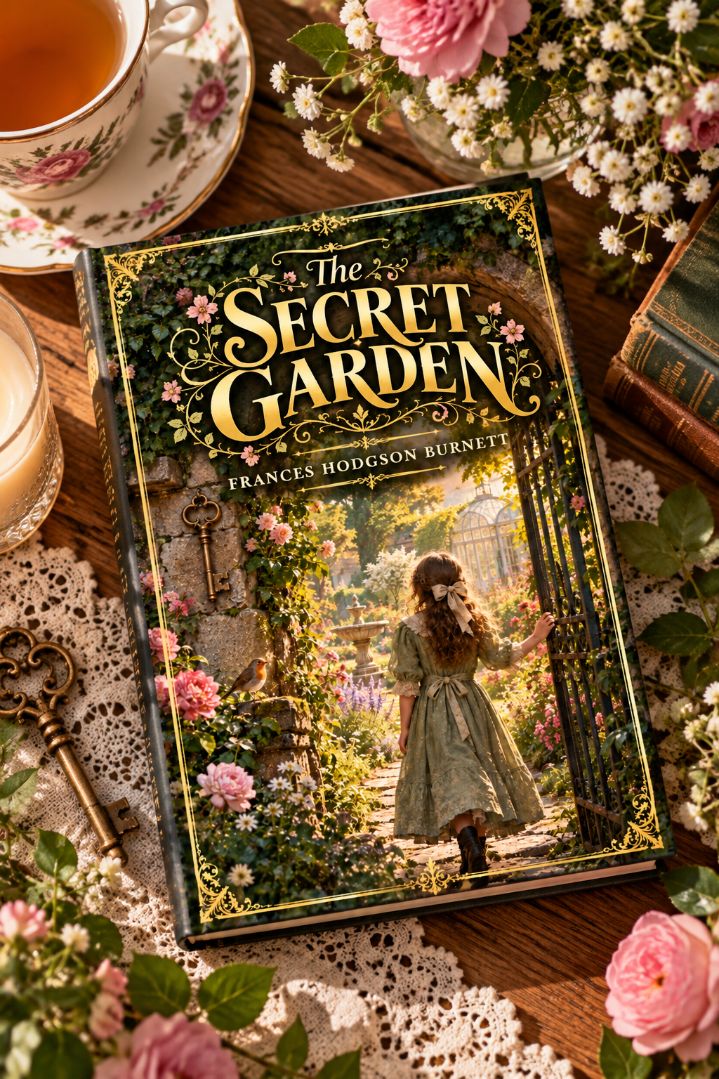 The Secret Garden by frances hodgson burnett, elegant illustrated book cover for the Get Digital Prints Classics Collection.
