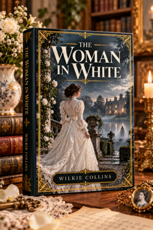 The Woman in White by Wilkie Collins, elegant illustrated book cover for the Get Digital Prints Classics Collection.