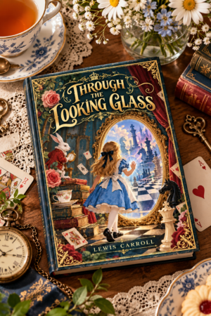 Through The Looking Glass by Lewis Carroll, elegant illustrated book cover for the Get Digital Prints Classics Collection.