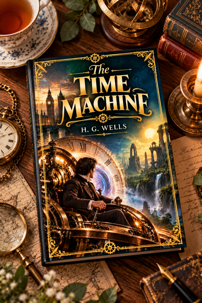 The Time Machine by H.G Wells, elegant illustrated book cover for the Get Digital Prints Classics Collection.
